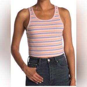 •ABOUND•NWOT PINK RIBBED & STRIPED CROP TANK TOP SIZE LARGE